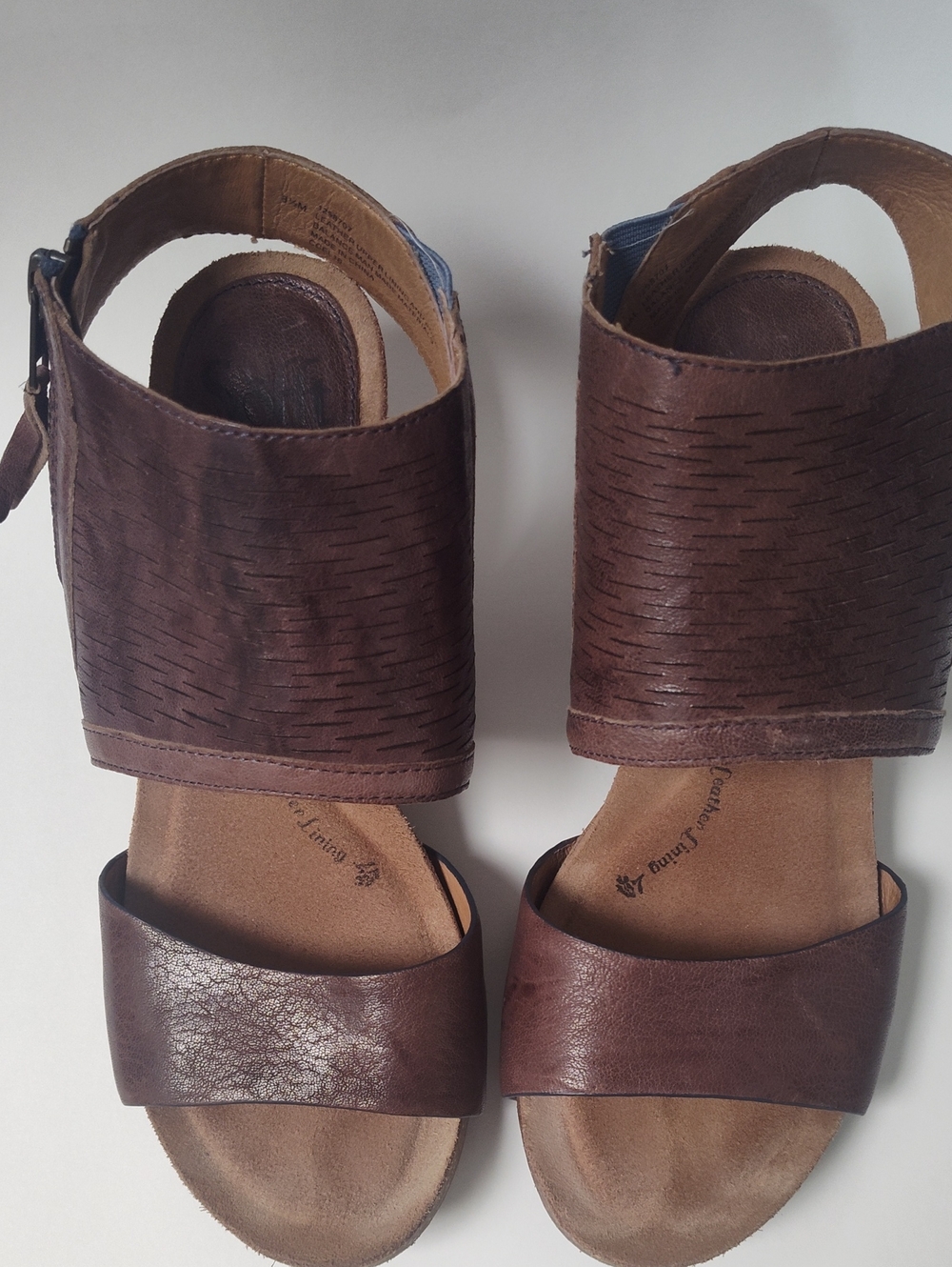 Sofft Brown Textured Leather Cuff Sandals with Ankle Strap